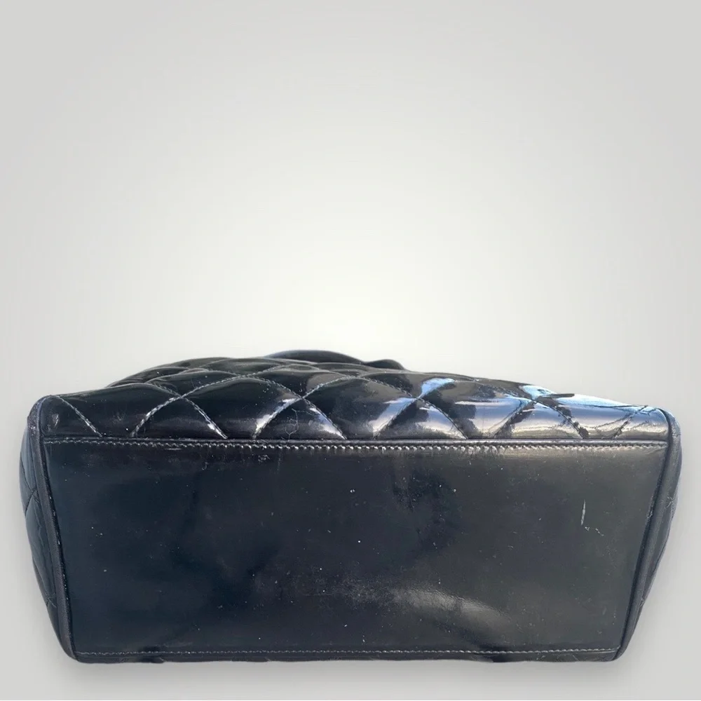 Chanel Black Patent Leather Diamond Quilt Mini Tote Bag